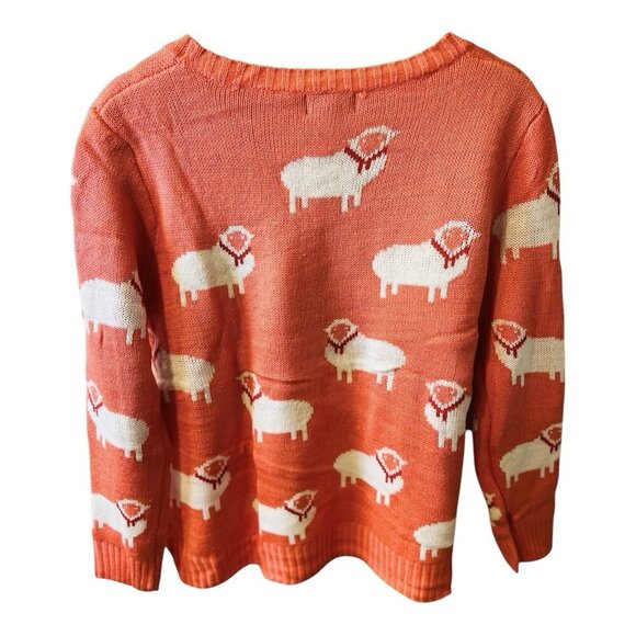 Pol Women’s Sheep Print Pullover Knit Sweater Coral Large Princess Diana - Picture 2 of 6